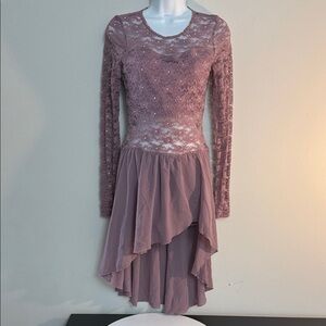 Balera Dance Outfit Dusty Rose Long Sleeve Lace Dress EUC